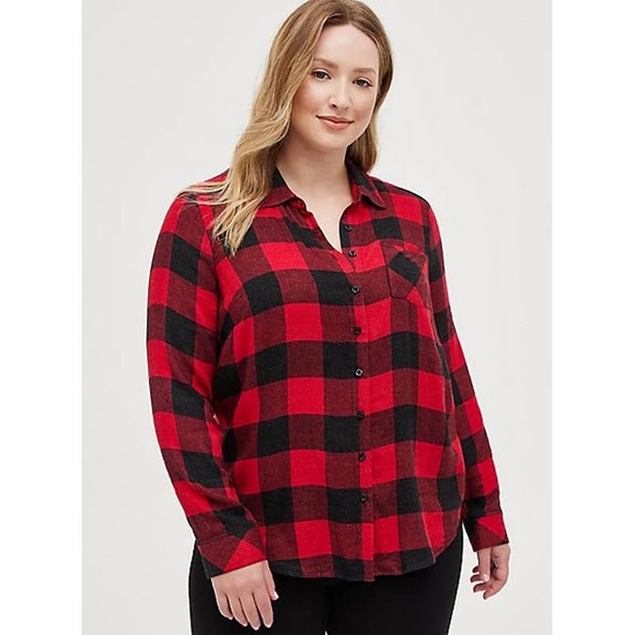 Torrid Flannel Red Checkerboard Buttondown Brushed Rayon shirt size 1X - Picture 1 of 10